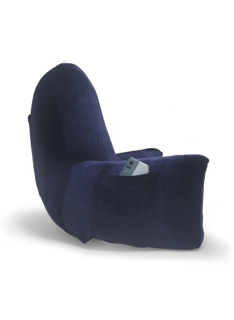 COOZLY Backrest Pillow Reading Pillow Bed Support Pillow with High Armrests Strechable Velvet Removable Cover Navy