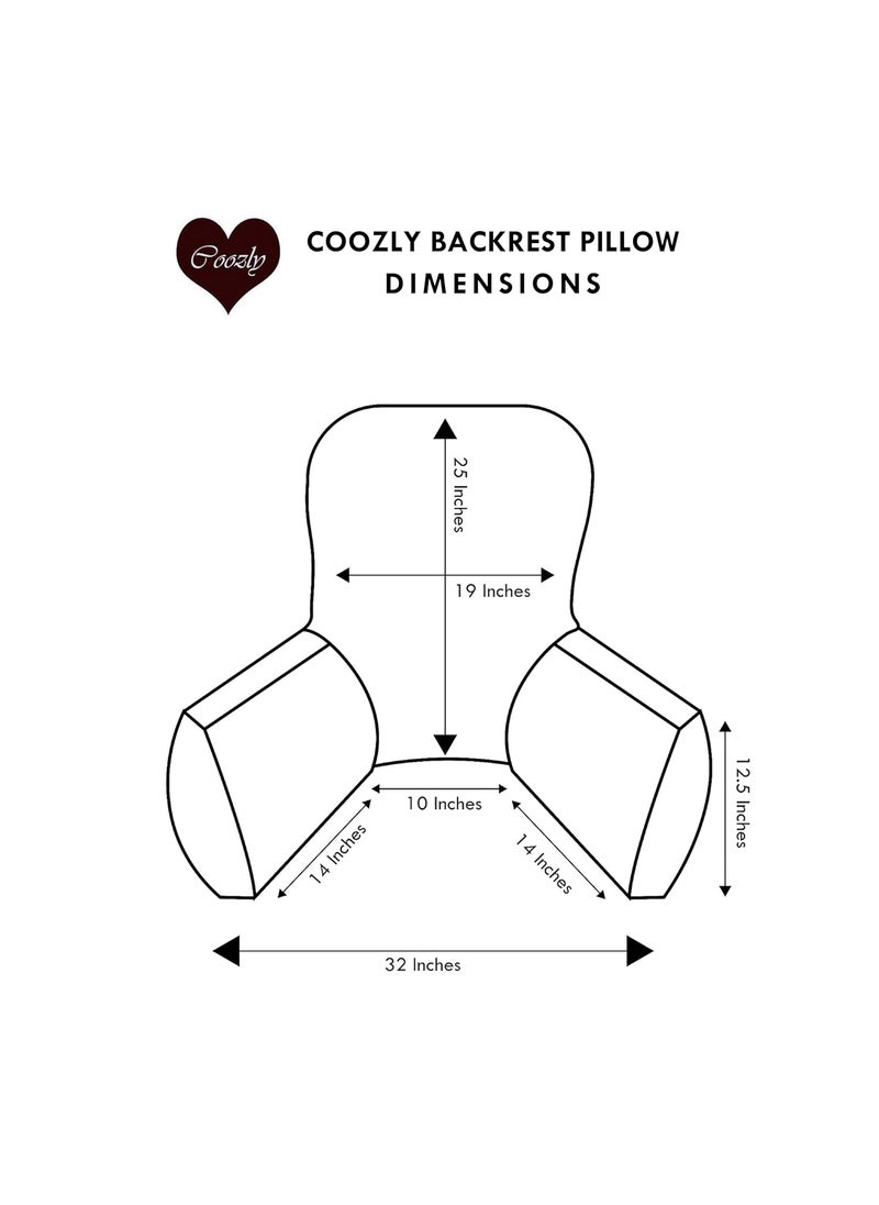 COOZLY Backrest Pillow Reading Pillow Bed Support Pillow with High Armrests Strechable Velvet Removable Cover Navy