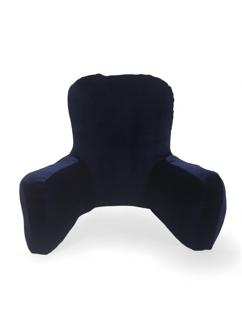 COOZLY Backrest Pillow Reading Pillow Bed Support Pillow with High Armrests Strechable Velvet Removable Cover Navy