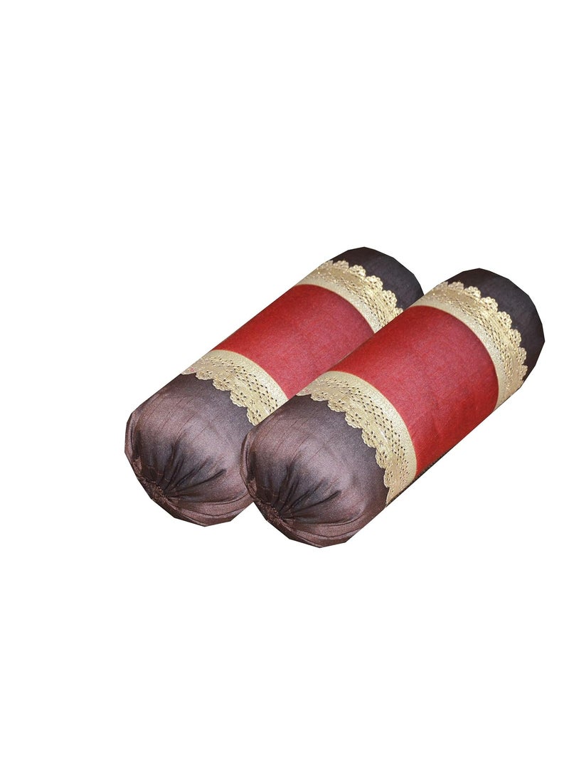 VIREO Jacquard Art Silk Multicolour Bolster 16x30 inch Set of 2 pcsa030