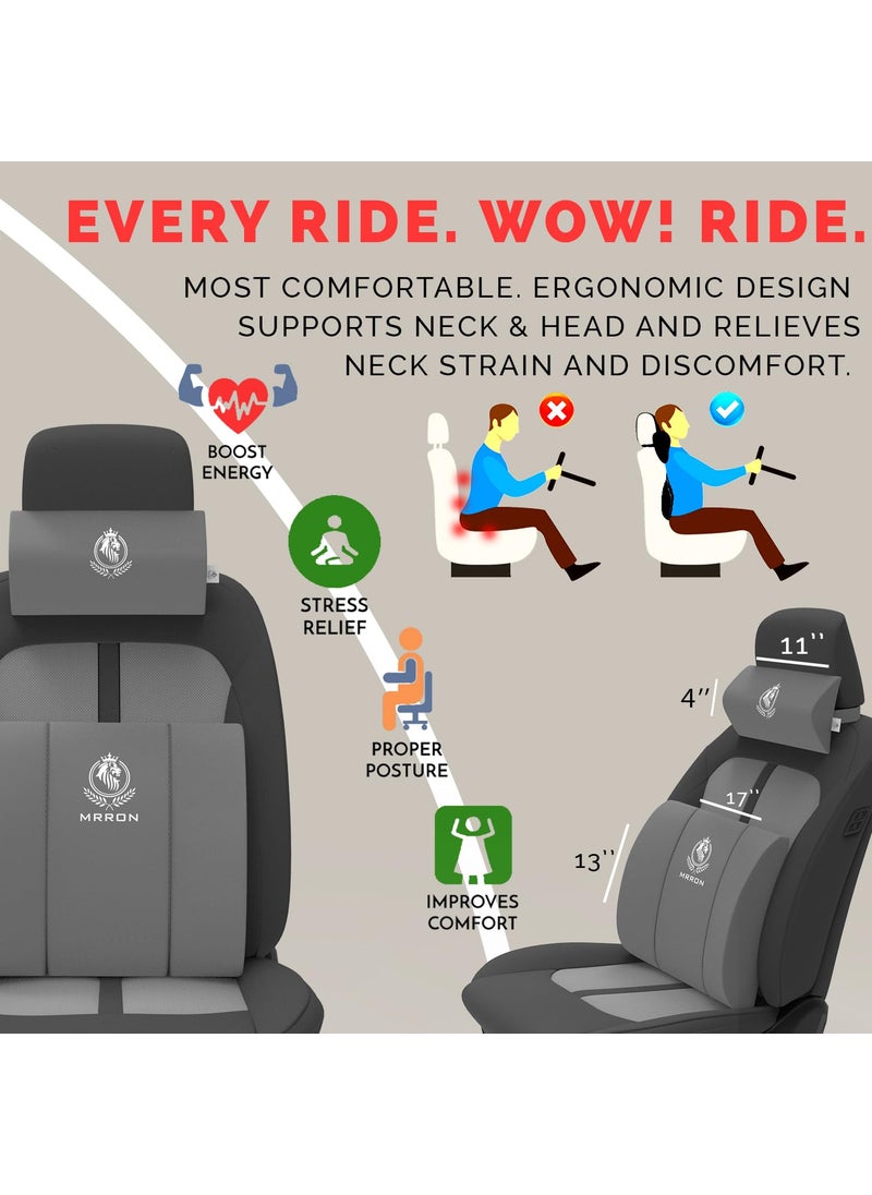 MRRON Berno Lumbar Back Support Neck Rest for Chair Car Seat Orthopaedic Support Memory Foam Backrest Cushion Designed for Back Pain Relief Pillow for Comfortable Sitting Grey