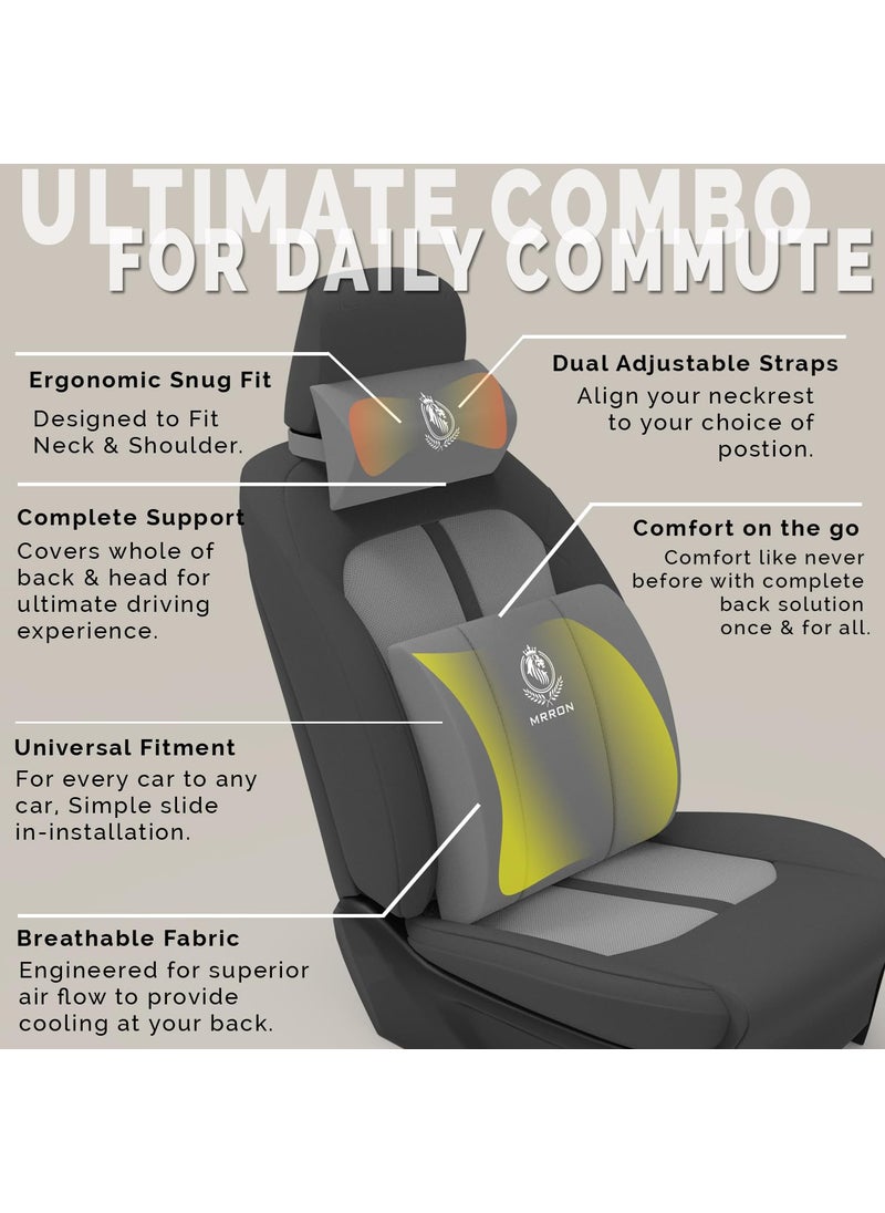 MRRON Berno Lumbar Back Support Neck Rest for Chair Car Seat Orthopaedic Support Memory Foam Backrest Cushion Designed for Back Pain Relief Pillow for Comfortable Sitting Grey