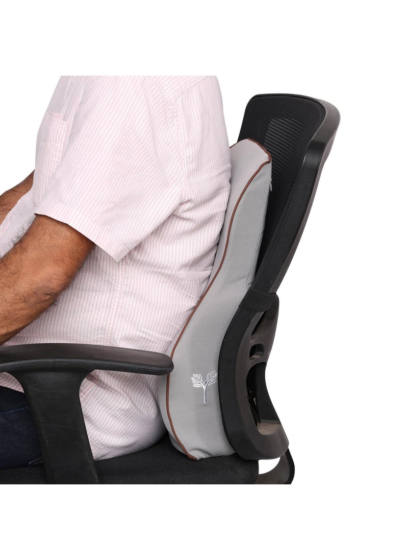 Grin Health SitRight Pro Full Lumbar Support Pillow Pure Memory Foam Backrest Cushion for Office Chair Car Back Pain Relief Grey