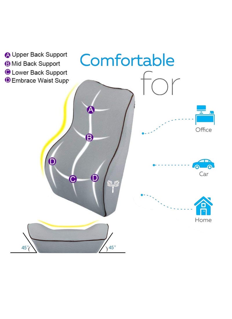 Grin Health SitRight Pro Full Lumbar Support Pillow Pure Memory Foam Backrest Cushion for Office Chair Car Back Pain Relief Grey