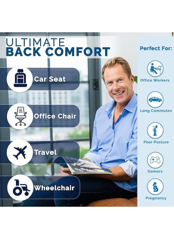 Grin Health SitRight Pro Full Lumbar Support Pillow Pure Memory Foam Backrest Cushion for Office Chair Car Back Pain Relief Grey