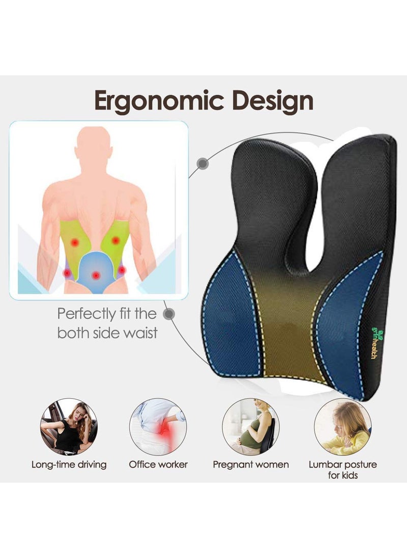 Grin Health RabbitEars Lumbar Support Orthopedic Backrest Pillow Memory Foam Cushion for Posture Lower Back Pain Relief Car SeatOffice Chair