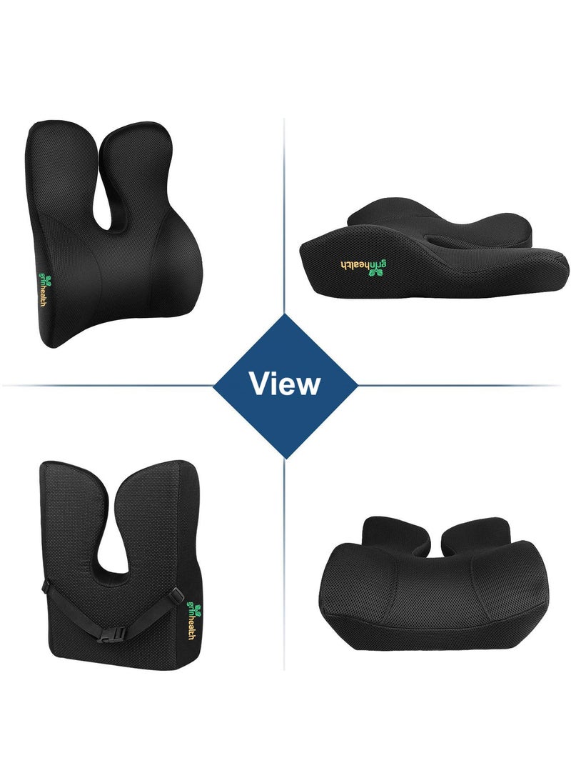Grin Health RabbitEars Lumbar Support Orthopedic Backrest Pillow Memory Foam Cushion for Posture Lower Back Pain Relief Car SeatOffice Chair