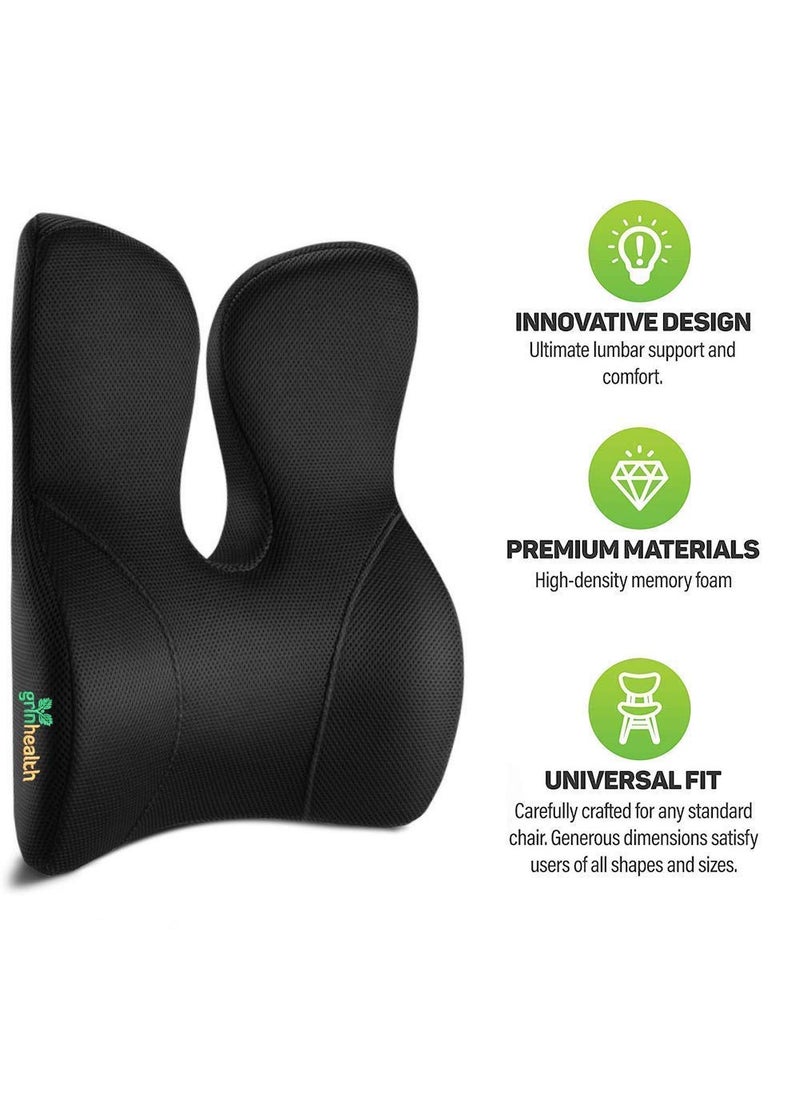 Grin Health RabbitEars Lumbar Support Orthopedic Backrest Pillow Memory Foam Cushion for Posture Lower Back Pain Relief Car SeatOffice Chair