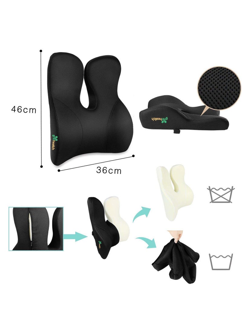 Grin Health RabbitEars Lumbar Support Orthopedic Backrest Pillow Memory Foam Cushion for Posture Lower Back Pain Relief Car SeatOffice Chair