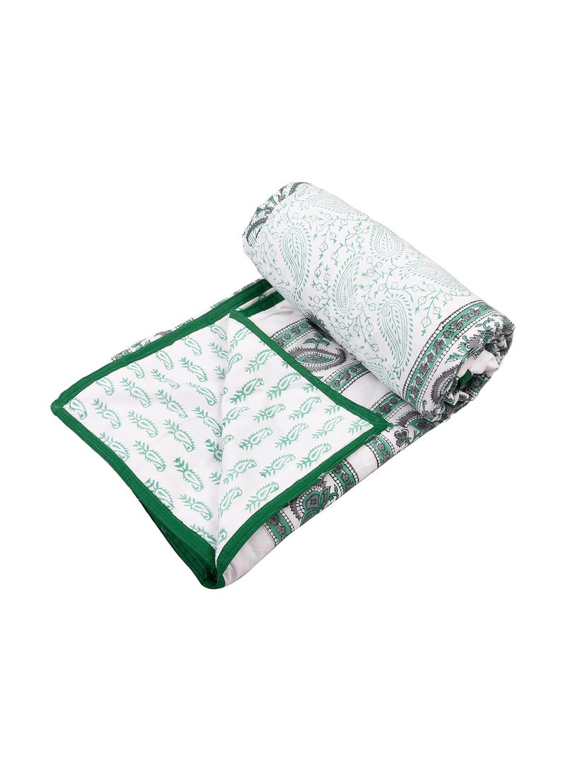 Jaipur Dohar 100 Cotton Mulmul Dohar Slim Quilt Block Print Single Bed Blanket All Seasons dohar Rajasthani Cotton Blanket 60 x 90 Quilt Comforter Blanket Dohar Green Bouquet