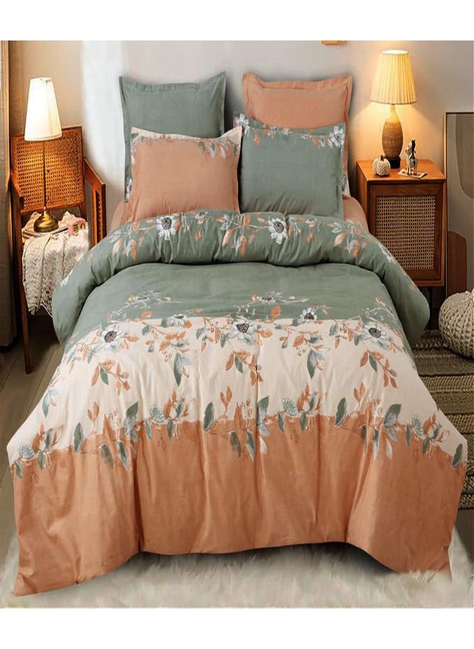 MUKESH HANDICRAFTS Polycotton Polyester Polyfill 120 GSM Reversible Single Bed Comforter Blanket Queen 60x90 inch Green Orange