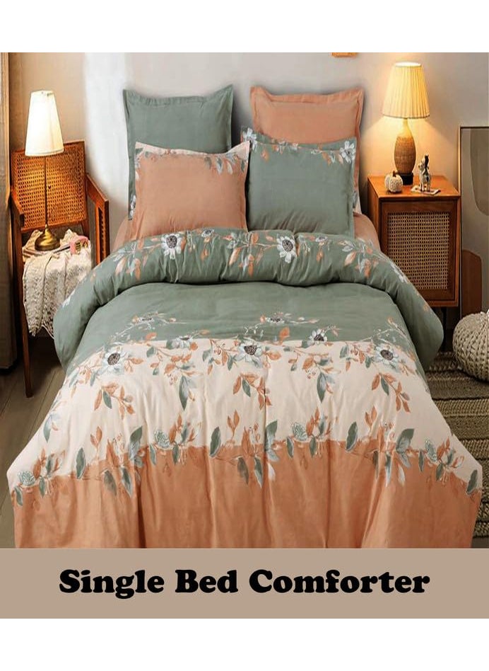 MUKESH HANDICRAFTS Polycotton Polyester Polyfill 120 GSM Reversible Single Bed Comforter Blanket Queen 60x90 inch Green Orange