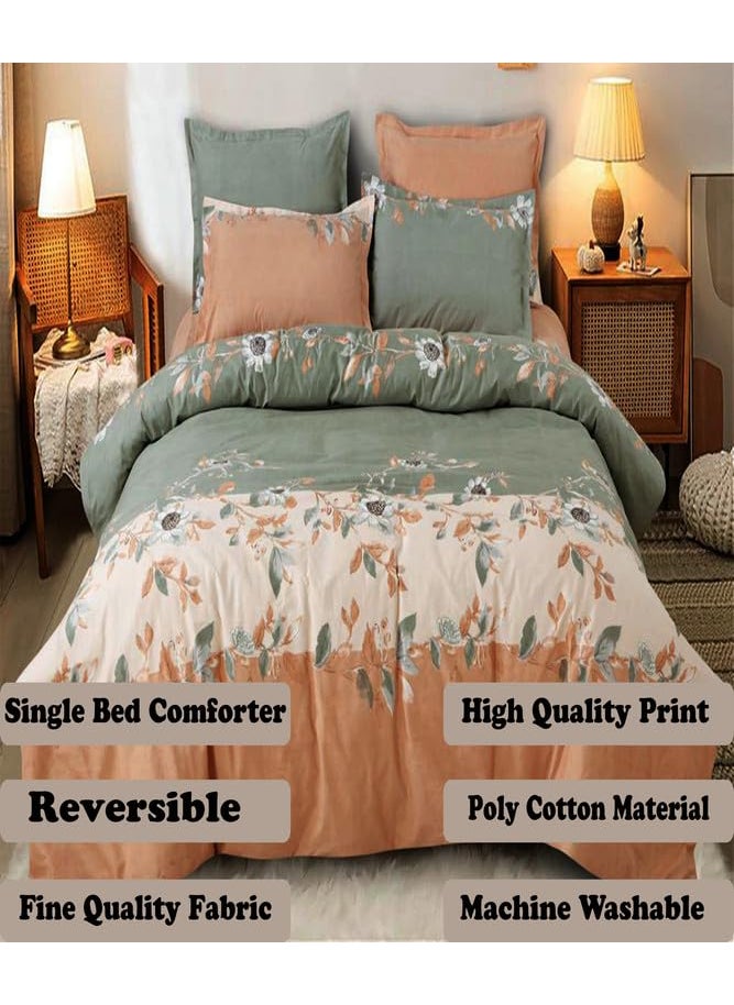 MUKESH HANDICRAFTS Polycotton Polyester Polyfill 120 GSM Reversible Single Bed Comforter Blanket Queen 60x90 inch Green Orange