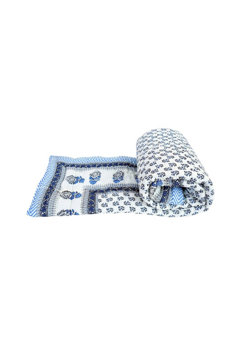 AARMOZY Cotton Soft Jaipuri Razai Traditional Print Single Bed AC Blanket Blue BOOTI85X55 INCHE