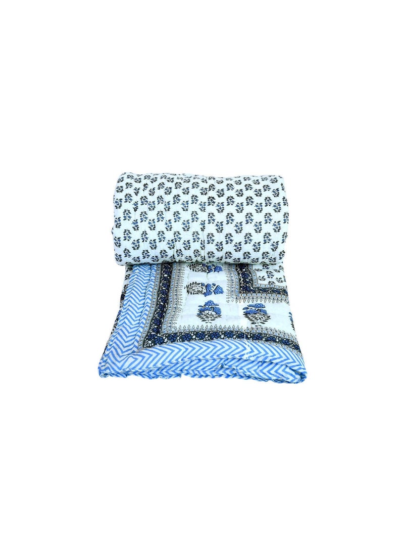AARMOZY Cotton Soft Jaipuri Razai Traditional Print Single Bed AC Blanket Blue BOOTI85X55 INCHE