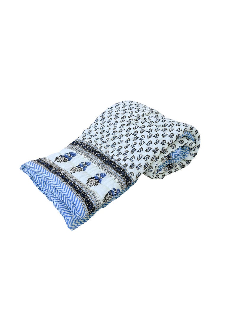 AARMOZY Cotton Soft Jaipuri Razai Traditional Print Single Bed AC Blanket Blue BOOTI85X55 INCHE