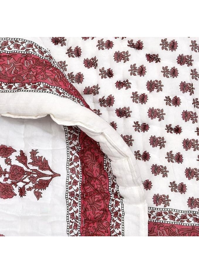 AARMOZY Cotton Soft Jaipuri Razai Traditional Print Single Bed AC Blanket Pink 85X55 INCHE