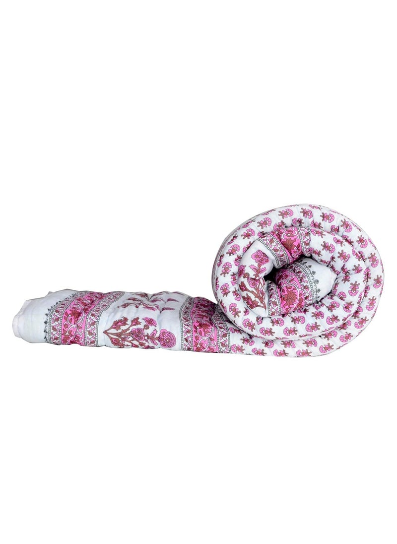 AARMOZY Cotton Soft Jaipuri Razai Traditional Print Single Bed AC Blanket Pink 85X55 INCHE