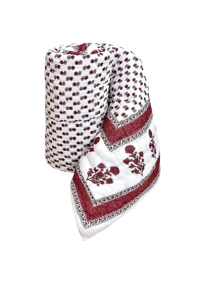 AARMOZY Cotton Soft Jaipuri Razai Traditional Print Single Bed AC Blanket Pink 85X55 INCHE