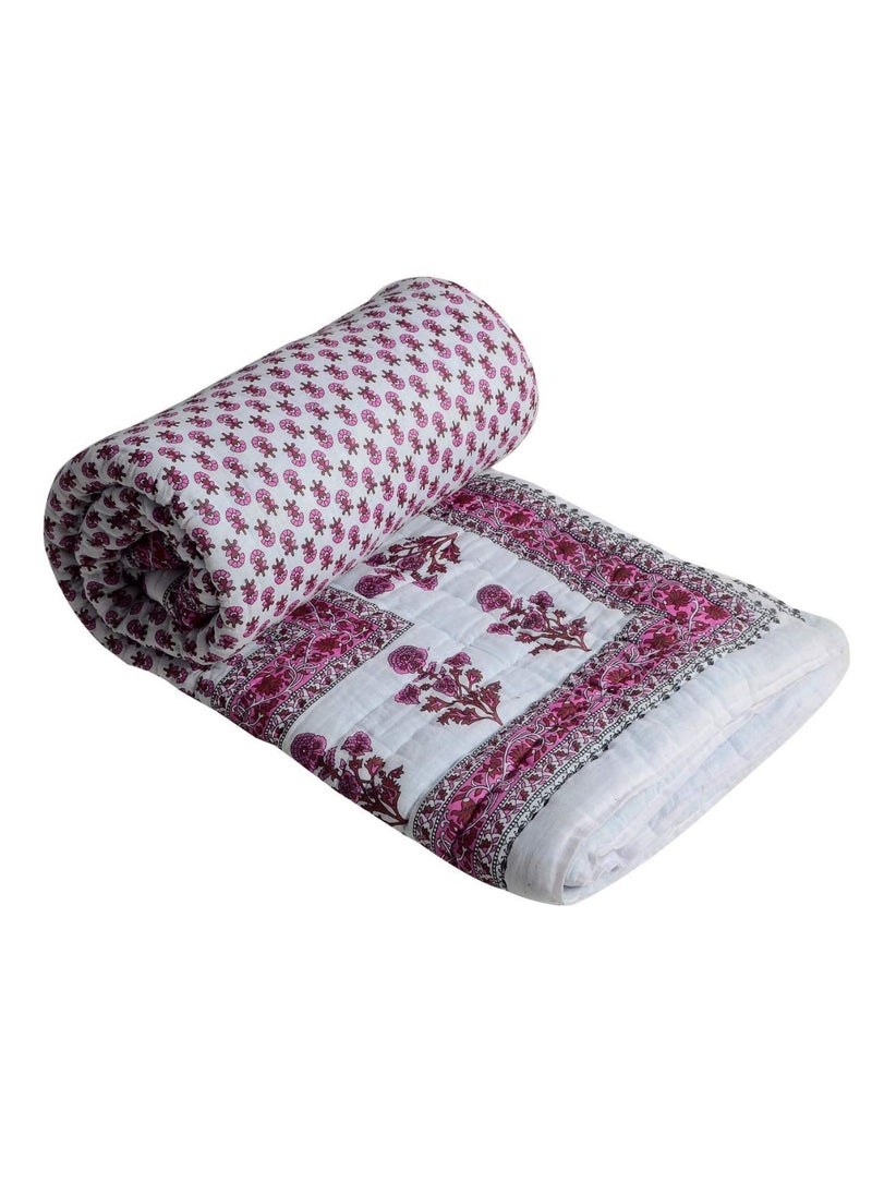 AARMOZY Cotton Soft Jaipuri Razai Traditional Print Single Bed AC Blanket Pink 85X55 INCHE