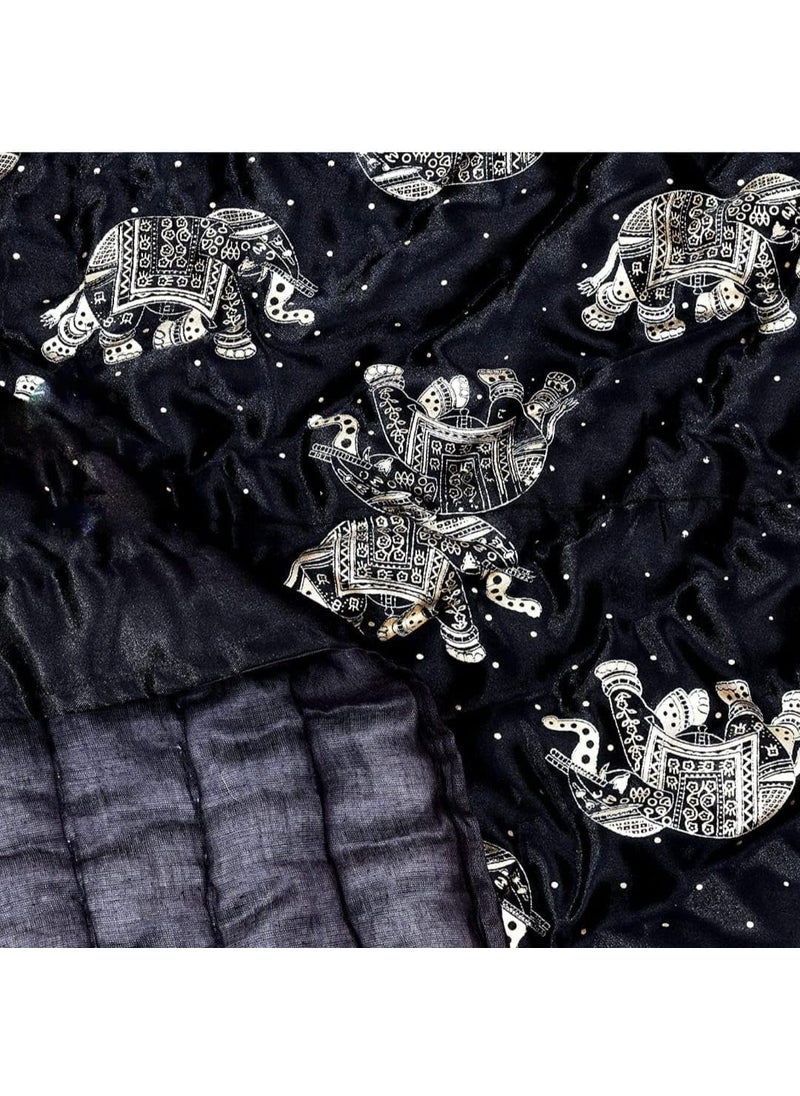 AARMOZY Cotton Soft Jaipuri Silk Razai Traditional Print Single Bed AC Blanket Black 85X55 INCHE