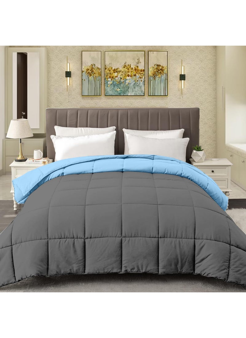 ARLinen Microfiber Reversible 400 GSM Comforter Blanket Rajai Double Bed Comforter Blanket Super Soft Heavy Double Bed Blanket for Winter Quilt Duvet for All Season Grey and Blue