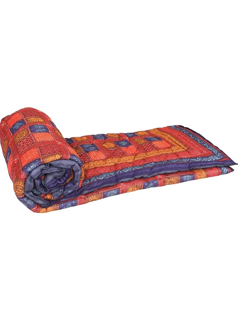 THROW KING Traditional Hand Made Sanganeri FloralDabu Desing Pure Cotton Light Weight Soft Single Bed Jaipuri razaiAc BlanketQuiltDoharThrow Multicolor