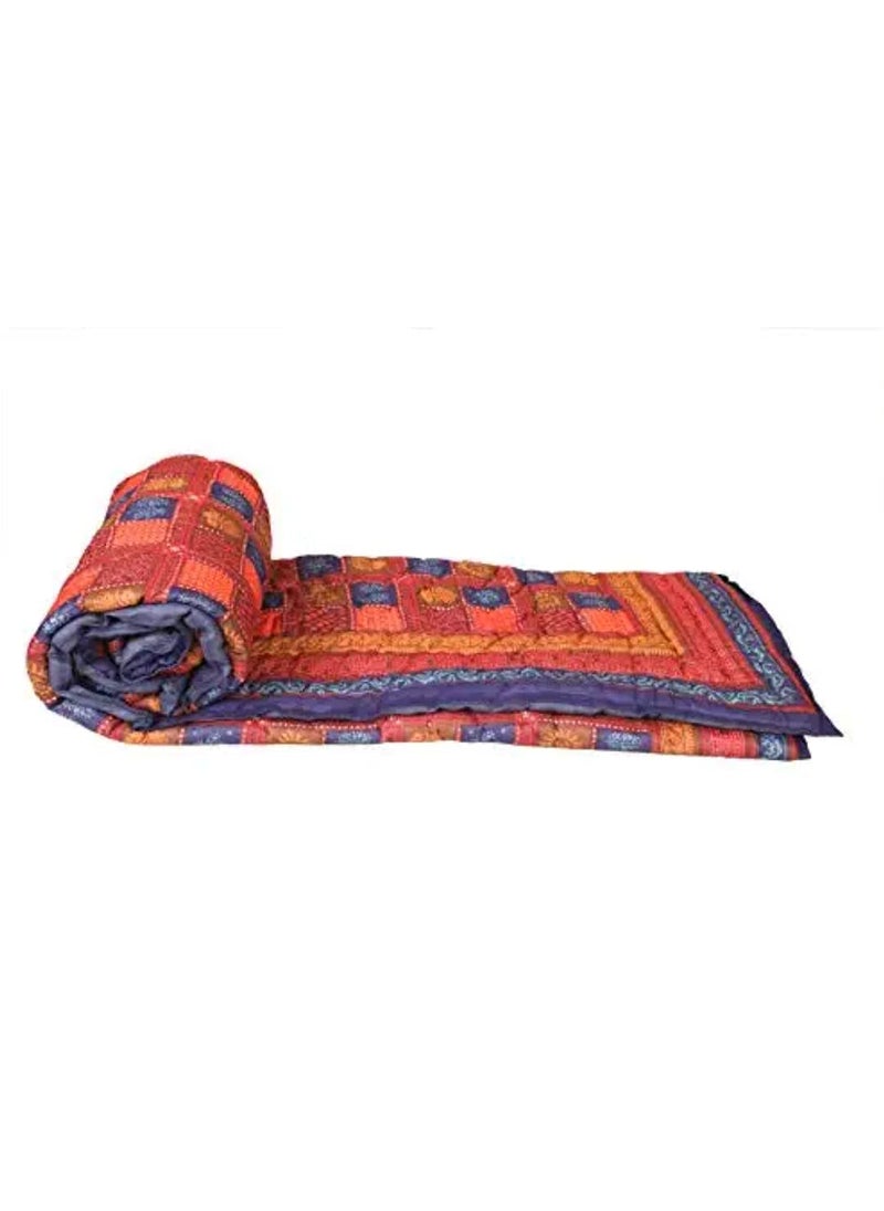 THROW KING Traditional Hand Made Sanganeri FloralDabu Desing Pure Cotton Light Weight Soft Single Bed Jaipuri razaiAc BlanketQuiltDoharThrow Multicolor