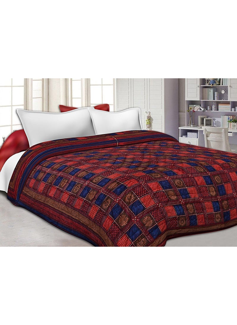 THROW KING Traditional Hand Made Sanganeri FloralDabu Desing Pure Cotton Light Weight Soft Single Bed Jaipuri razaiAc BlanketQuiltDoharThrow Multicolor