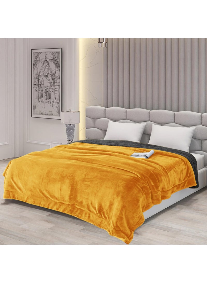 Homestan Sherpa Fleece Blanket Single Bed for Winter 220GSM Super Soft Kambal Single Bed Ideal for Mild Winters AC Blankets for Winter 60x90 inches Mustard Single TC 220