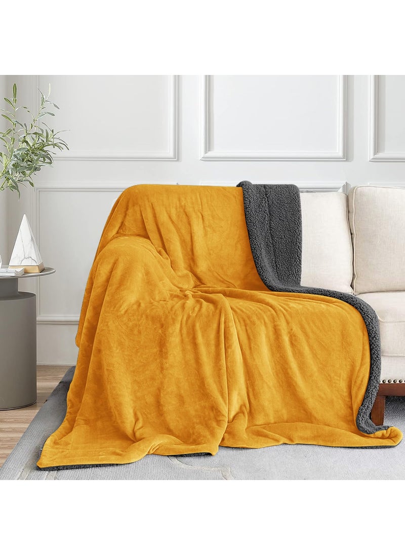 Homestan Sherpa Fleece Blanket Single Bed for Winter 220GSM Super Soft Kambal Single Bed Ideal for Mild Winters AC Blankets for Winter 60x90 inches Mustard Single TC 220