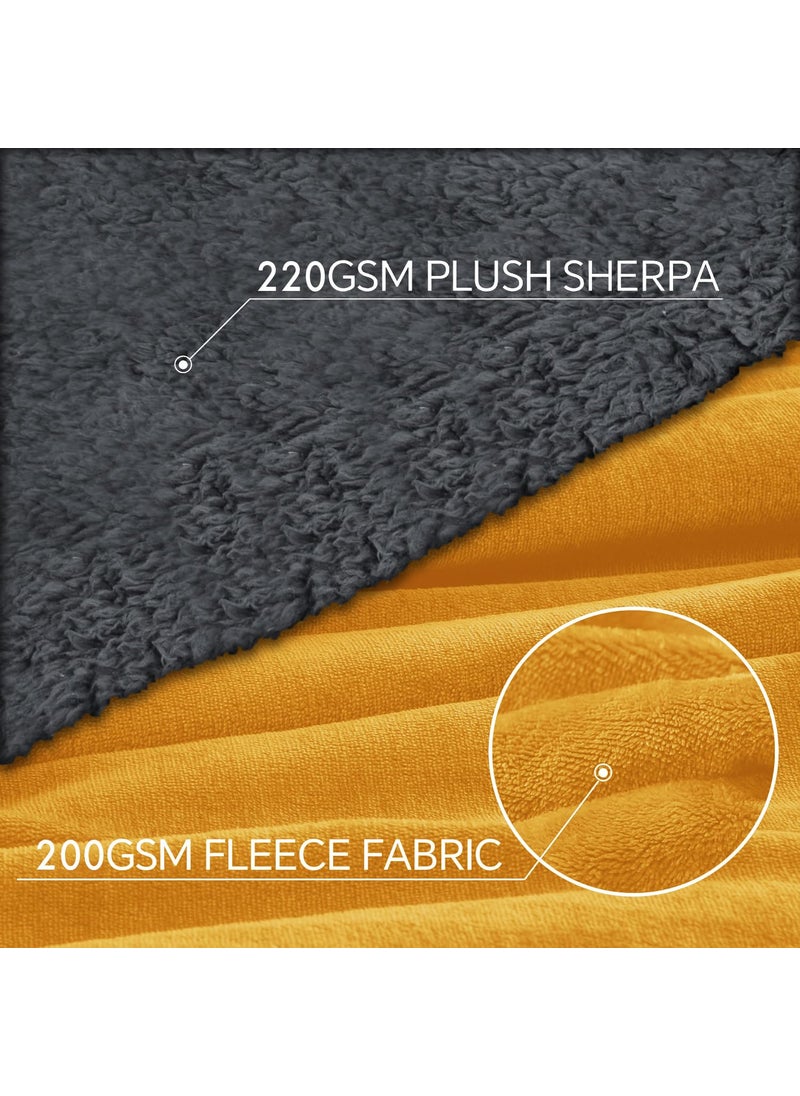 Homestan Sherpa Fleece Blanket Single Bed for Winter 220GSM Super Soft Kambal Single Bed Ideal for Mild Winters AC Blankets for Winter 60x90 inches Mustard Single TC 220