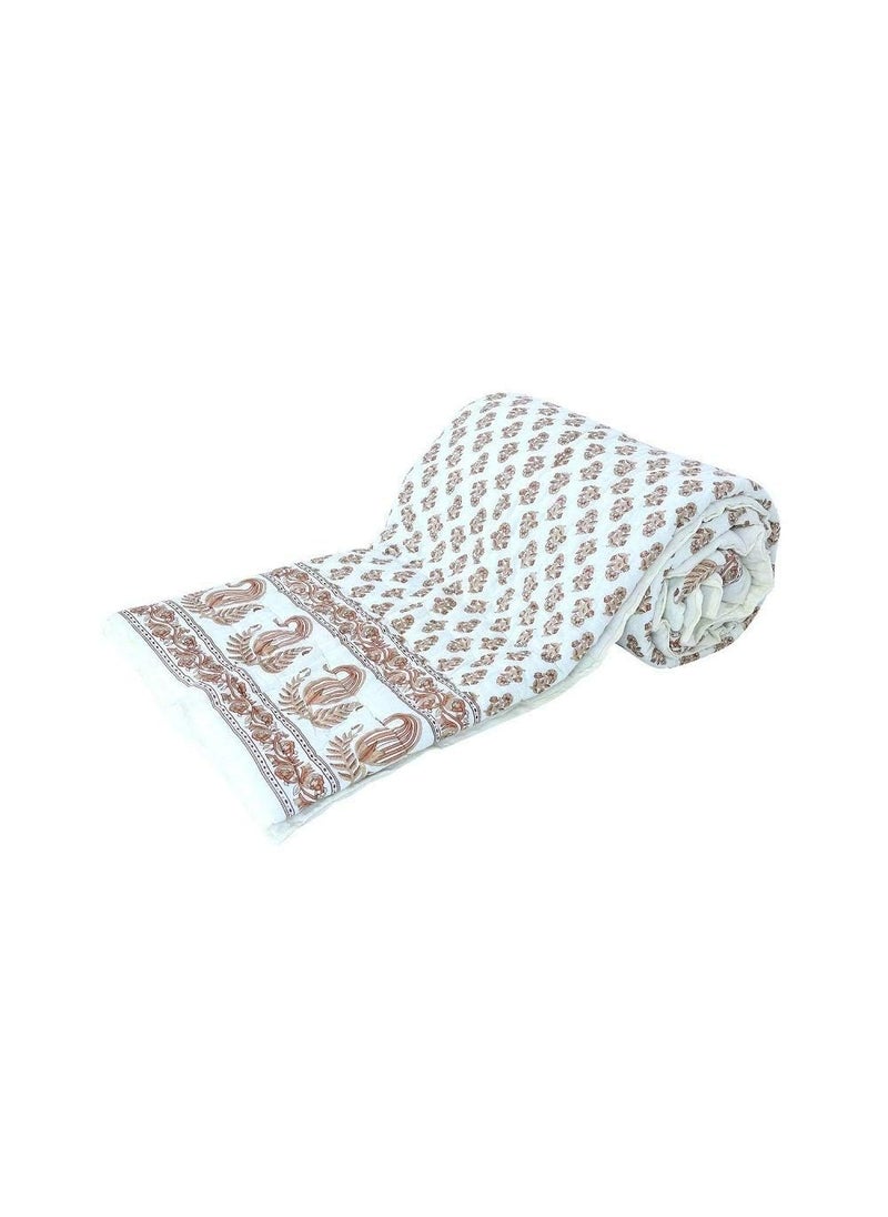 AARMOZY Cotton Soft Jaipuri Razai Traditional Print Single Bed AC Blanket Cream 85X55 INCHE