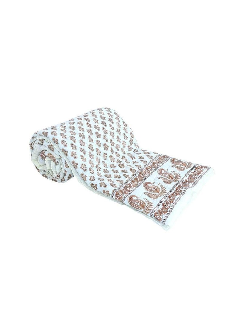 AARMOZY Cotton Soft Jaipuri Razai Traditional Print Single Bed AC Blanket Cream 85X55 INCHE