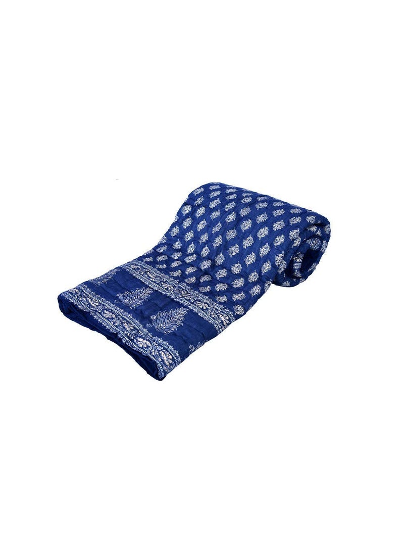 AARMOZY Cotton Soft Jaipuri Razai Traditional Print Single Bed AC Blanket Blue 85X55 INCHE