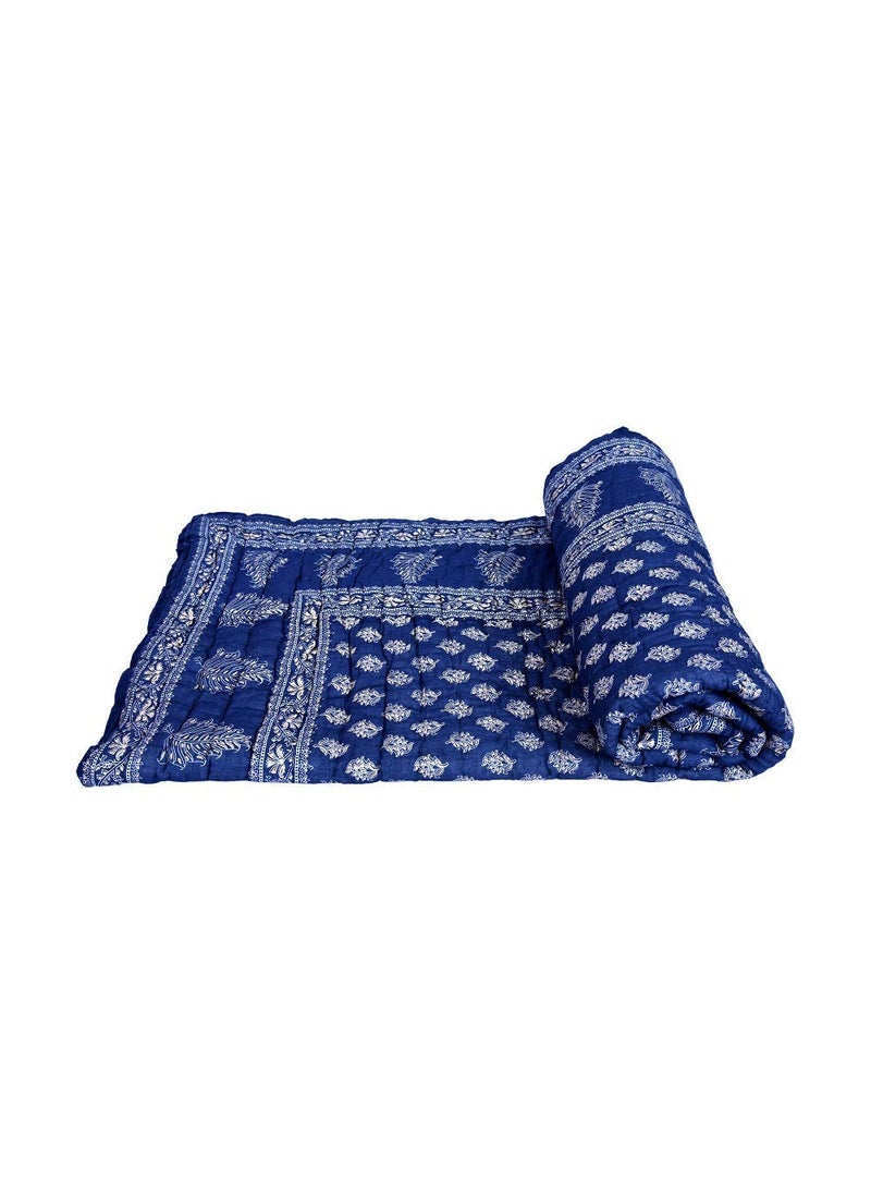 AARMOZY Cotton Soft Jaipuri Razai Traditional Print Single Bed AC Blanket Blue 85X55 INCHE