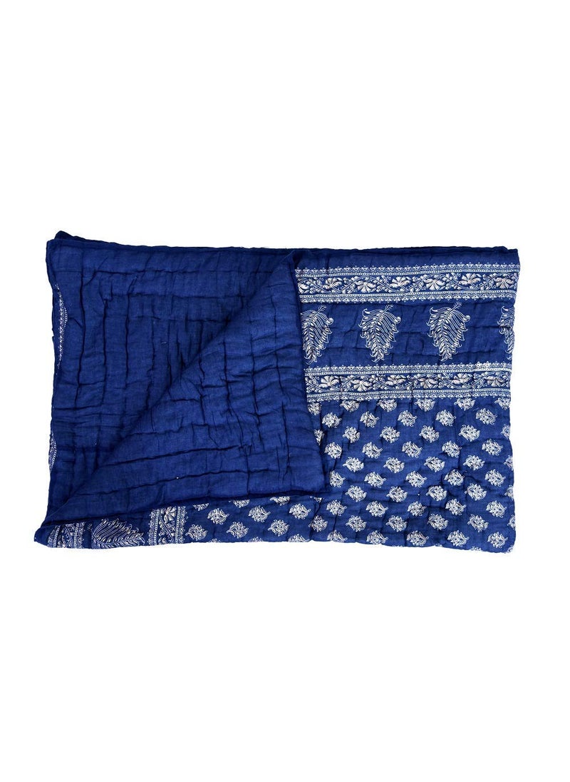 AARMOZY Cotton Soft Jaipuri Razai Traditional Print Single Bed AC Blanket Blue 85X55 INCHE
