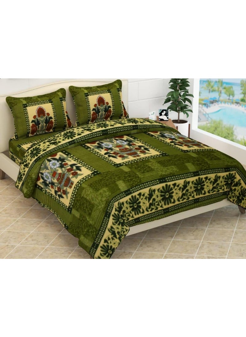 Prozone Warm Bedsheets For Winter Double Bed With 2 Pillow Covers 190 TC Woolen Bedsheets AC Blankets Bedsheets King Size90X100 InchesGreen