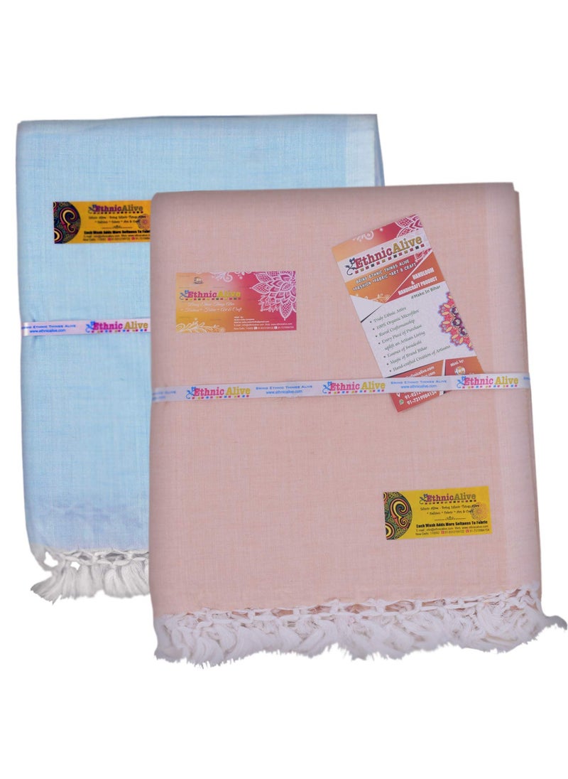 NIC Bhagalpuri Handloom Organic Blue Peach Combo PackAll Season Chadar for Sleeping AC Blanket for Summer