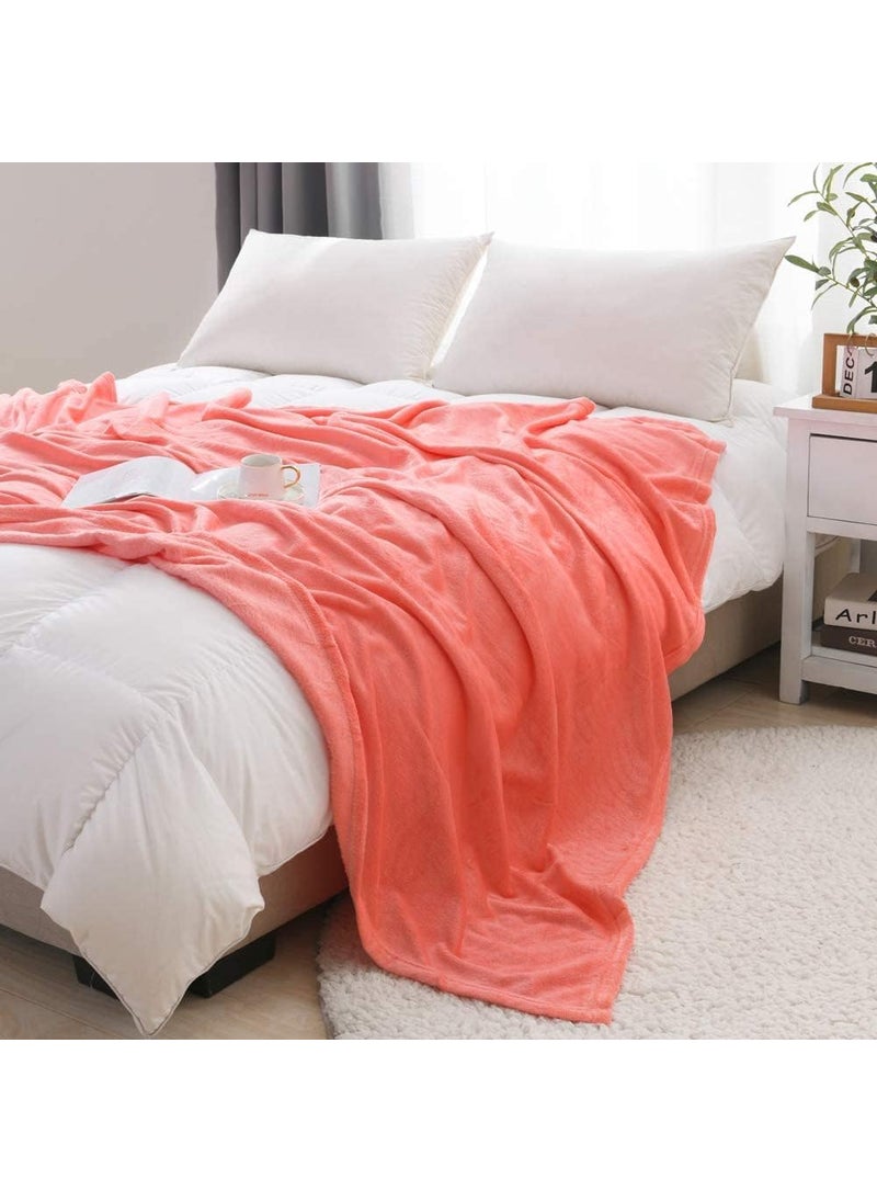 Nivasam Plush Flannel Blanket 300 GSM Lightweight Cozy Ultra Soft Premium Luxury Throw for Bed Sofa Couch Travel Camping Coral Double