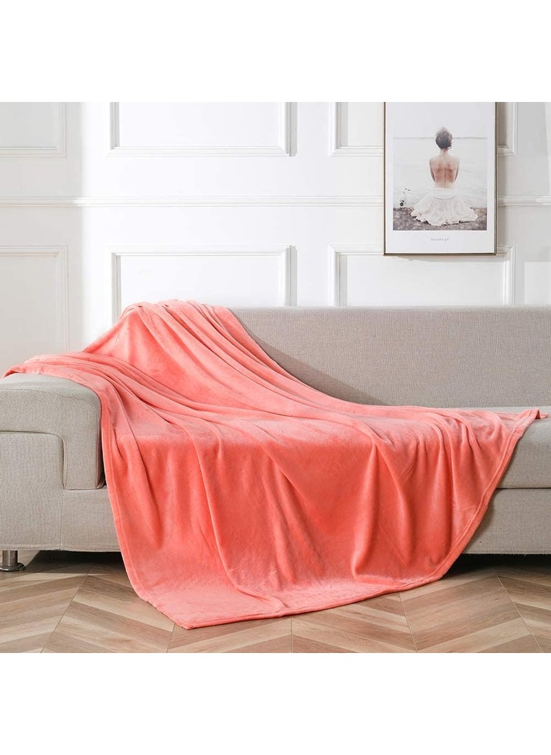 Nivasam Plush Flannel Blanket 300 GSM Lightweight Cozy Ultra Soft Premium Luxury Throw for Bed Sofa Couch Travel Camping Coral Double