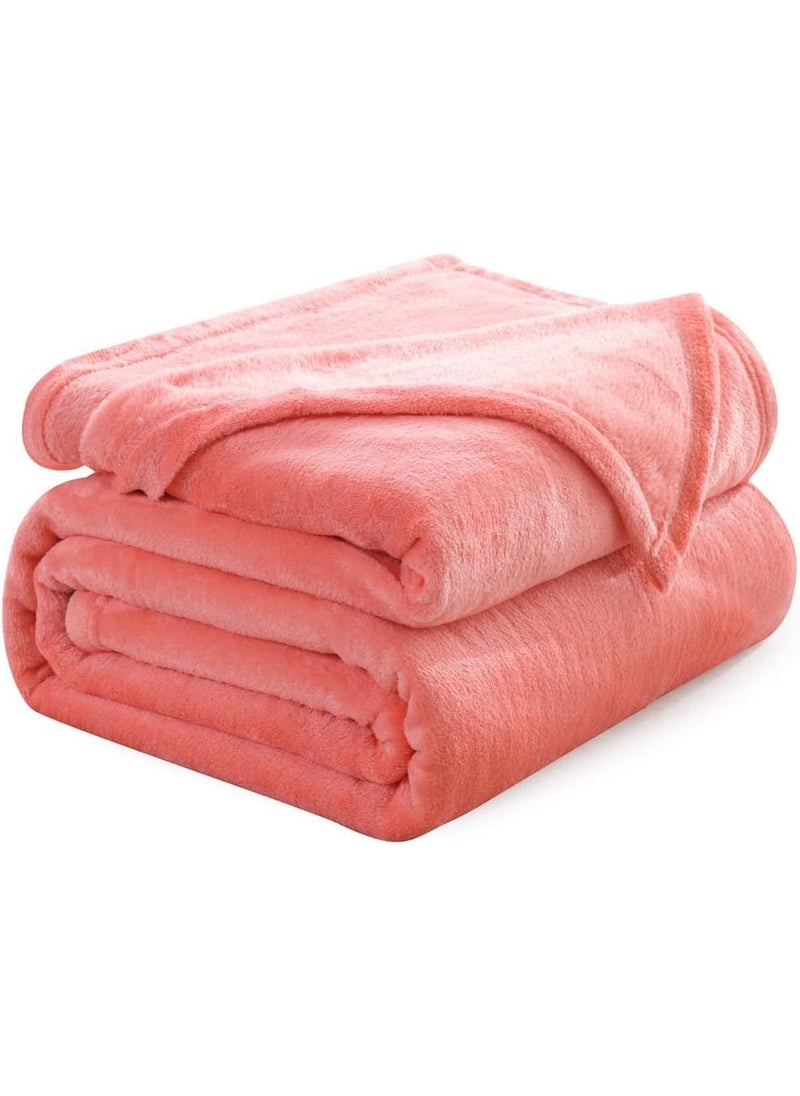 Nivasam Plush Flannel Blanket 300 GSM Lightweight Cozy Ultra Soft Premium Luxury Throw for Bed Sofa Couch Travel Camping Coral Double