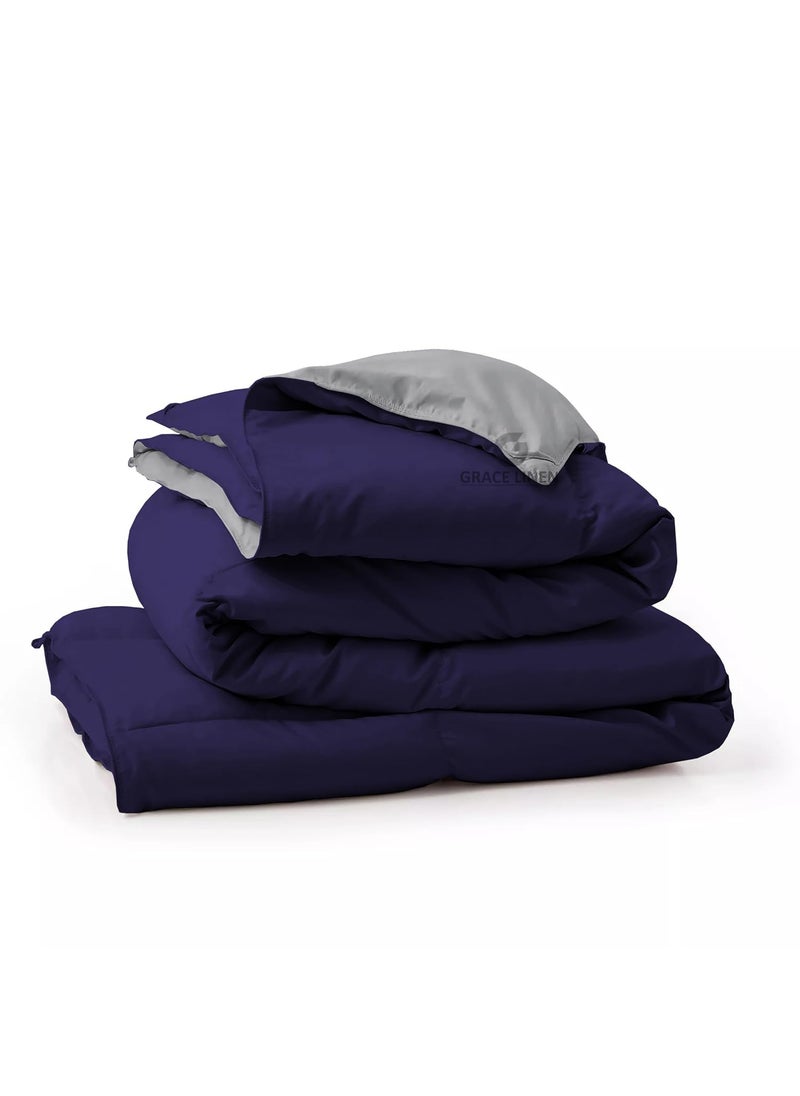 500 GSM Winter BlanketComforter King Size 92X106 Unique Design Heavy Winter Comforter 500 GSM Microfiber Fill Rajai King Size Navy BlueSilver Grey Color