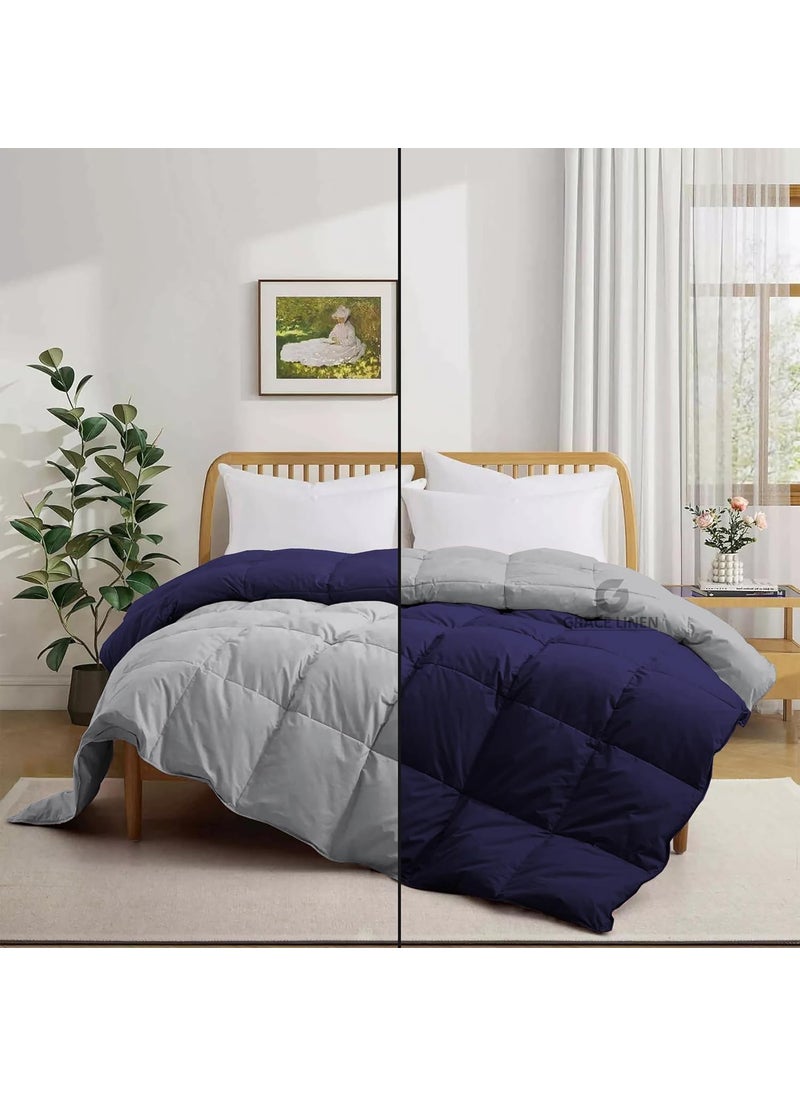 500 GSM Winter BlanketComforter King Size 92X106 Unique Design Heavy Winter Comforter 500 GSM Microfiber Fill Rajai King Size Navy BlueSilver Grey Color