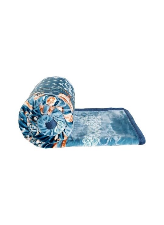 WINSTON HOME Blue Navy Blue Printed Microfiber Heavy Winter 600 GSM Double Bed Blanket