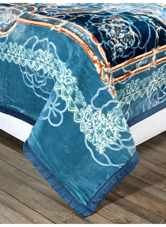 WINSTON HOME Blue Navy Blue Printed Microfiber Heavy Winter 600 GSM Double Bed Blanket