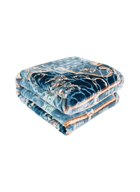 WINSTON HOME Blue Navy Blue Printed Microfiber Heavy Winter 600 GSM Double Bed Blanket