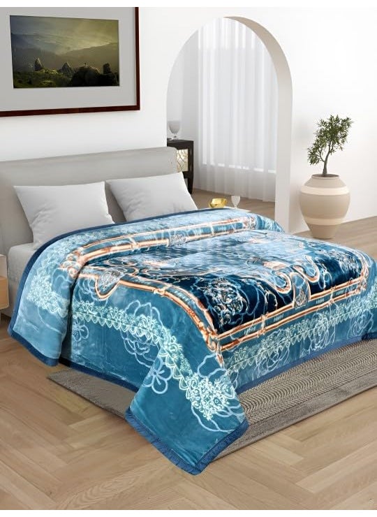 WINSTON HOME Blue Navy Blue Printed Microfiber Heavy Winter 600 GSM Double Bed Blanket