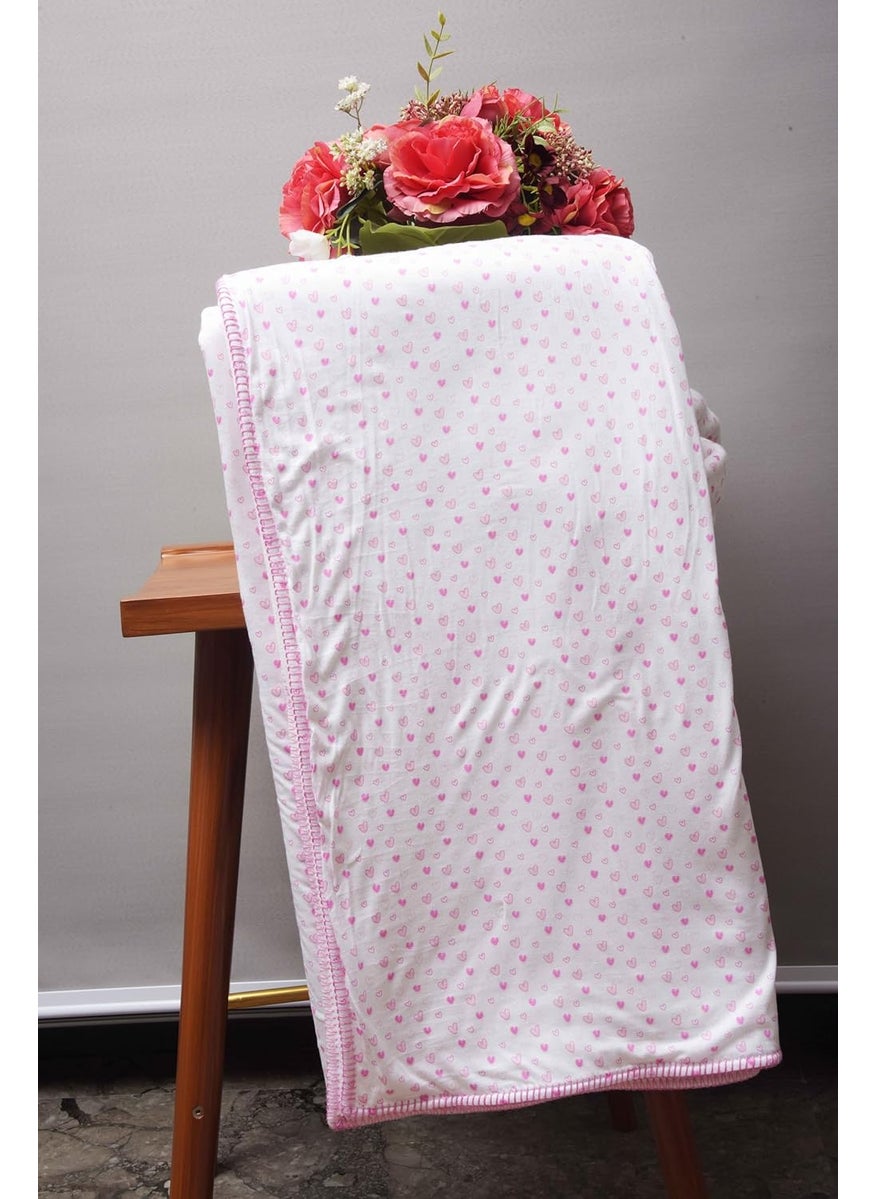 EcruE Pink Heart Knitted Throw Blanket 60x90 Soft Cotton Jersey Front Plush White Back Cozy and Warm Perfect for Bed Sofa or Picnic Machine Washable Valentines Day Gift