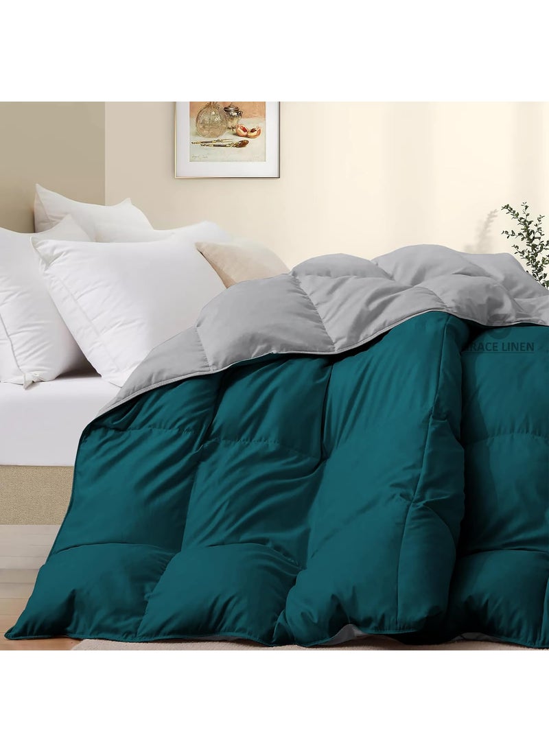 500 GSM Winter BlanketComforter King Size 92X106 Unique Design Heavy Winter Comforter 500 GSM Microfiber Fill Rajai King Size TealSilver Grey Color